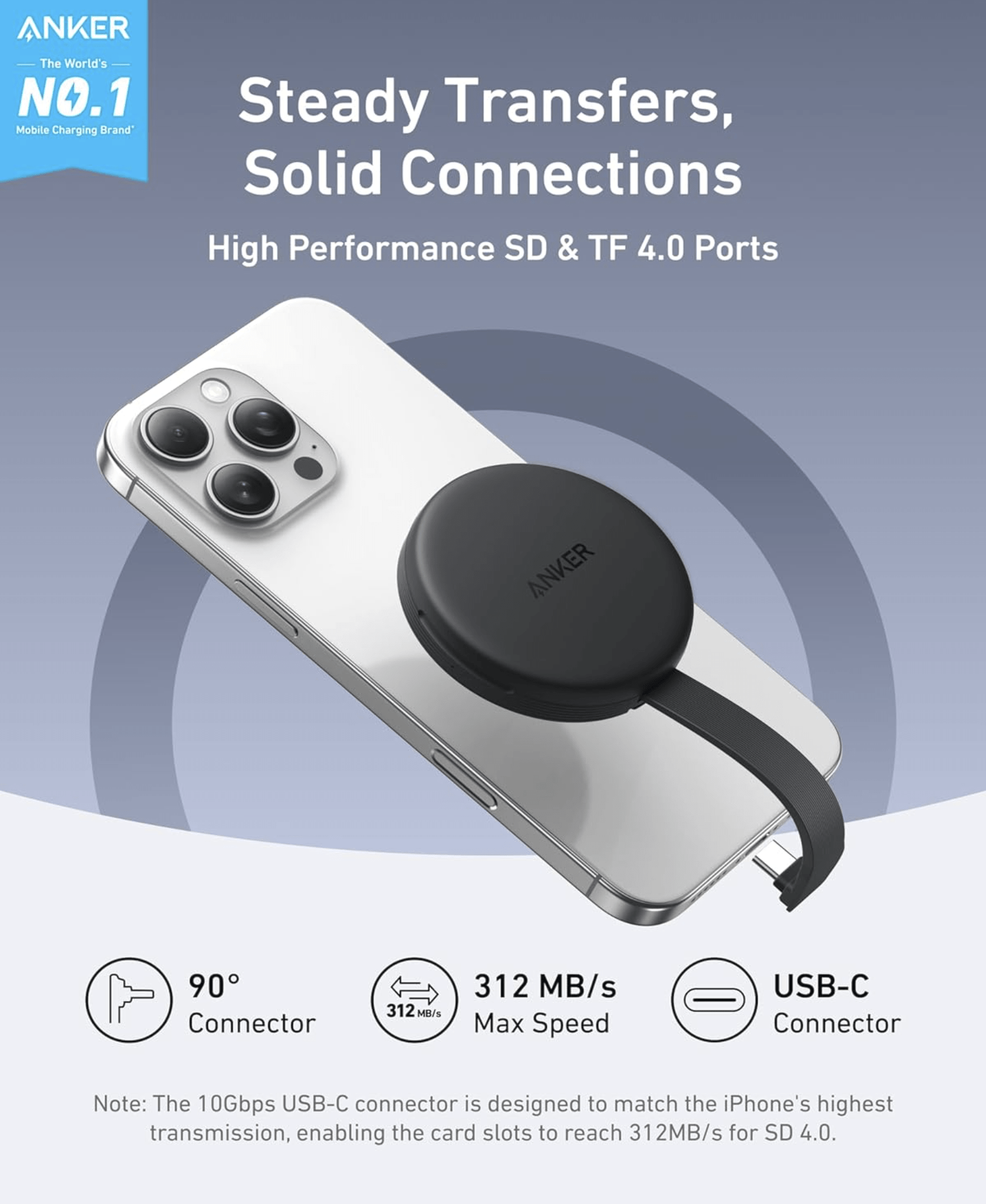 Адаптер Anker MagGo надежно примагниченный к задней панели iPhone 15 Pro Max в чехле MagSafe — демонстрация магнитного крепления